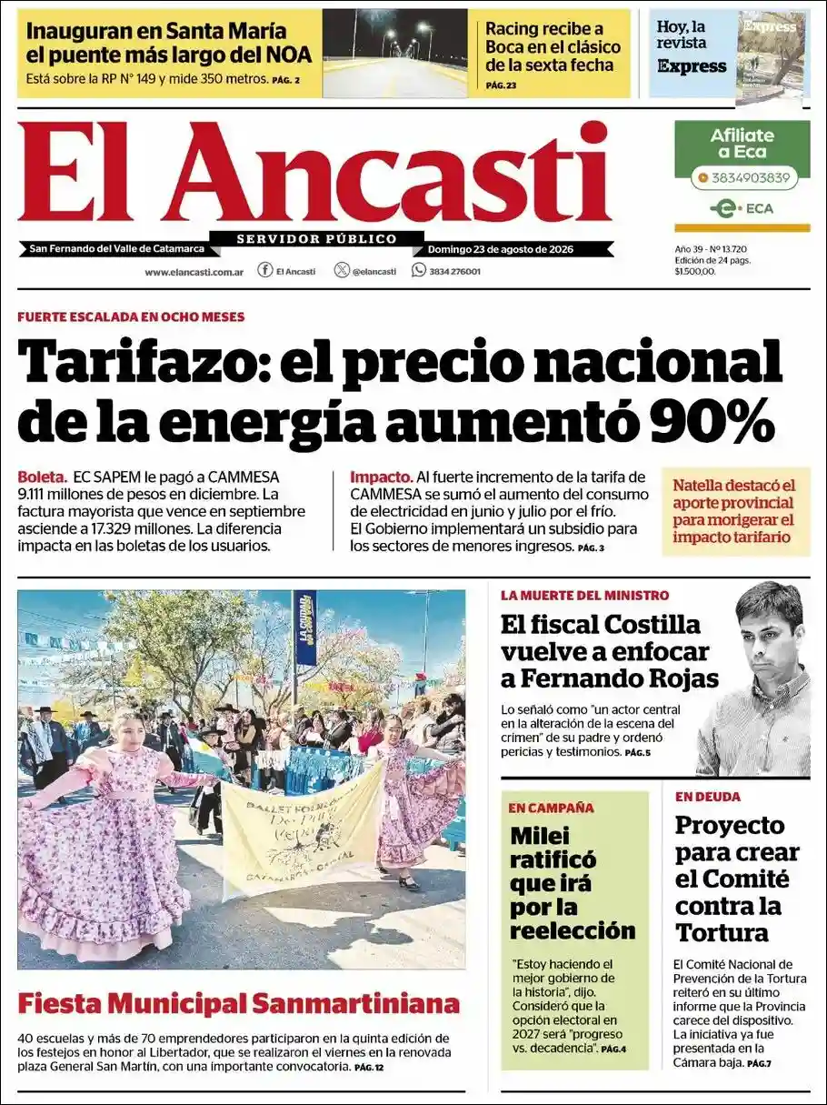 Estudios Max | CRISTAL 100.3 MHZ - Tapa del diario Ancasti