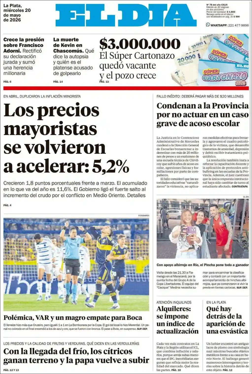 Estudios Max | CRISTAL 100.3 MHZ - Tapa del diario El Dia