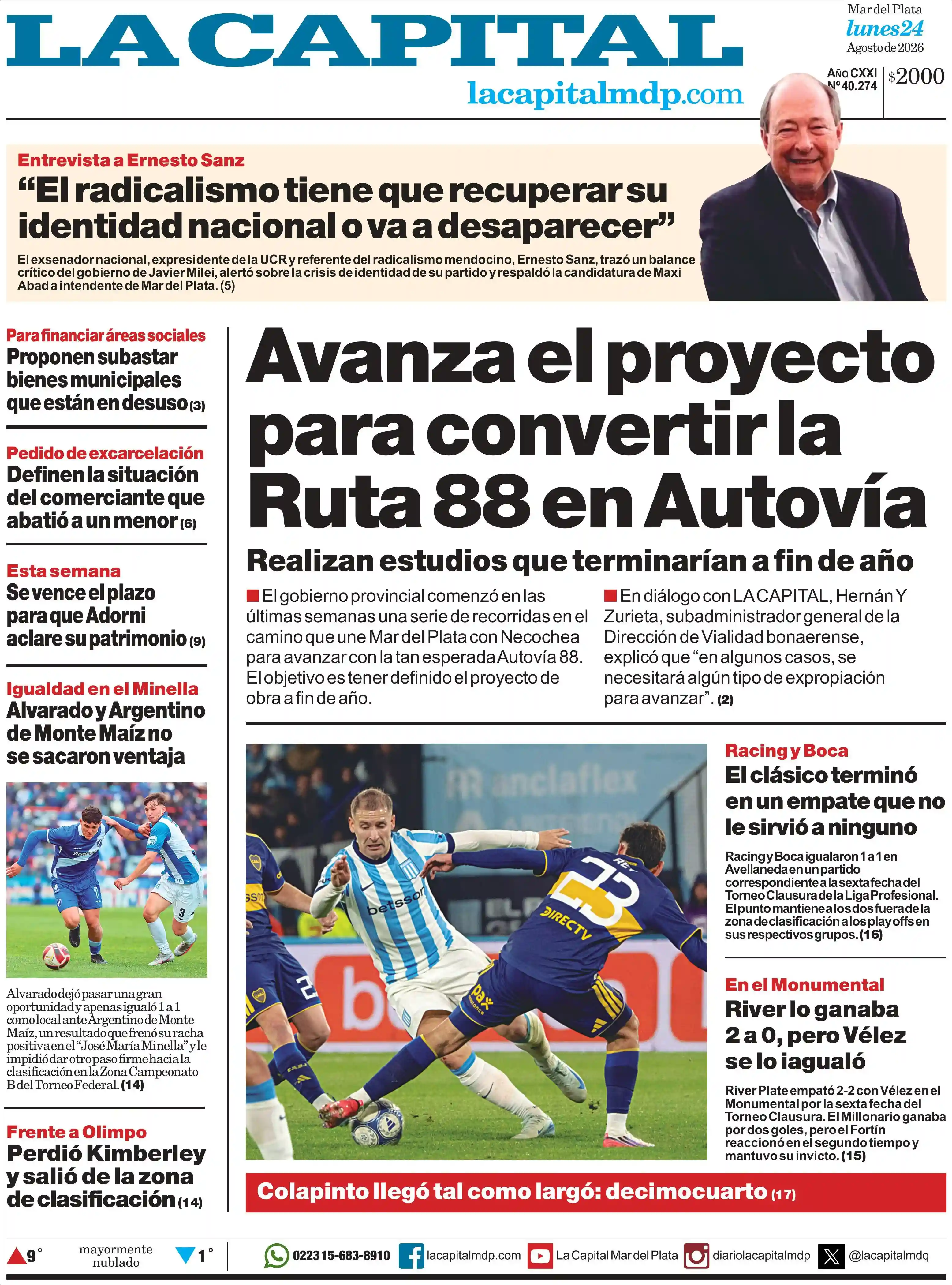 Estudios Max | CRISTAL 100.3 MHZ - Tapa del diario La Capital